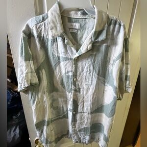 Porter & Ash Men's Green and Ecru Linen Blend Casual Shirt
